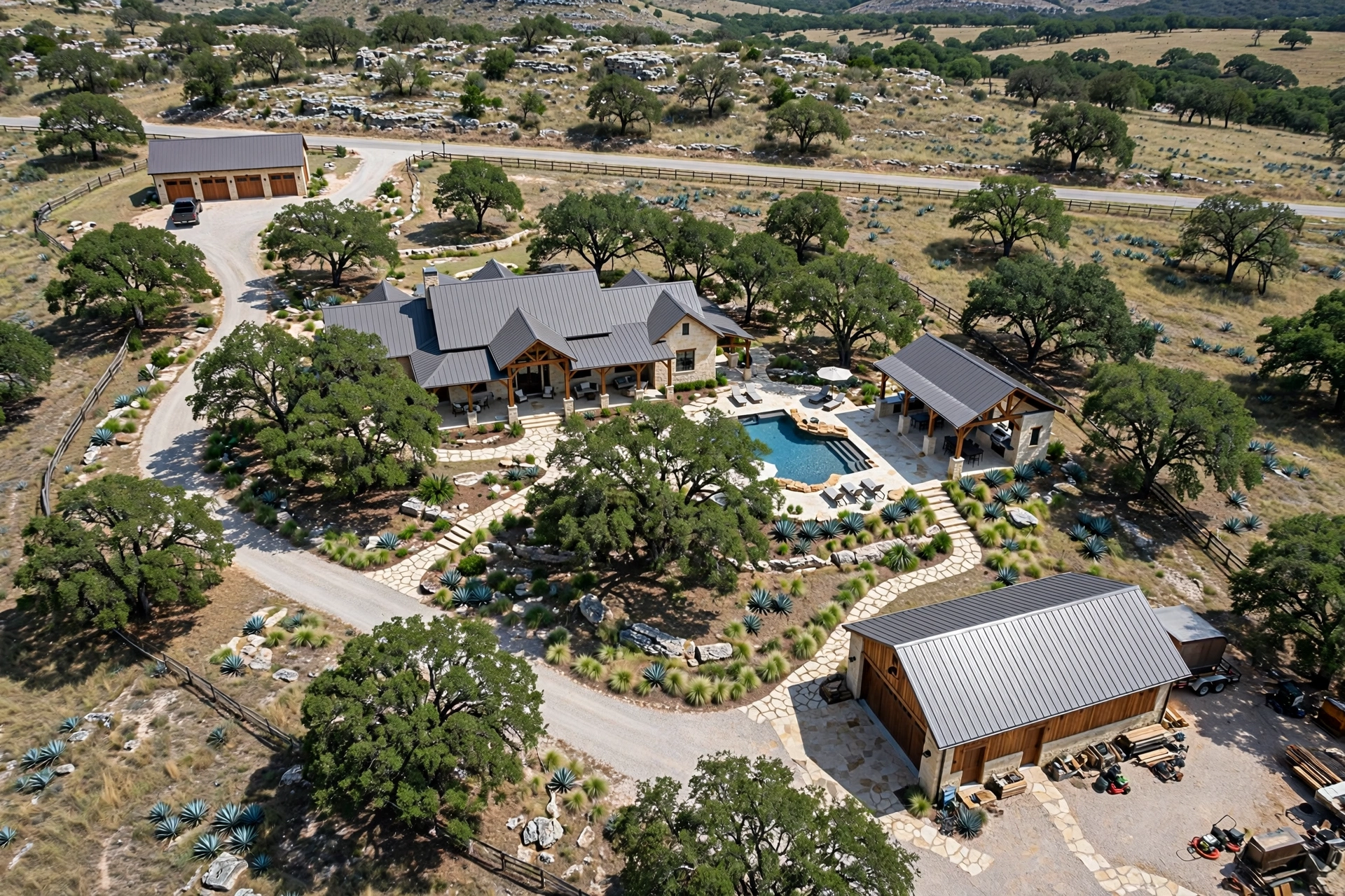 Aerial view of a TWT freestanding structure placed intentionally on the property