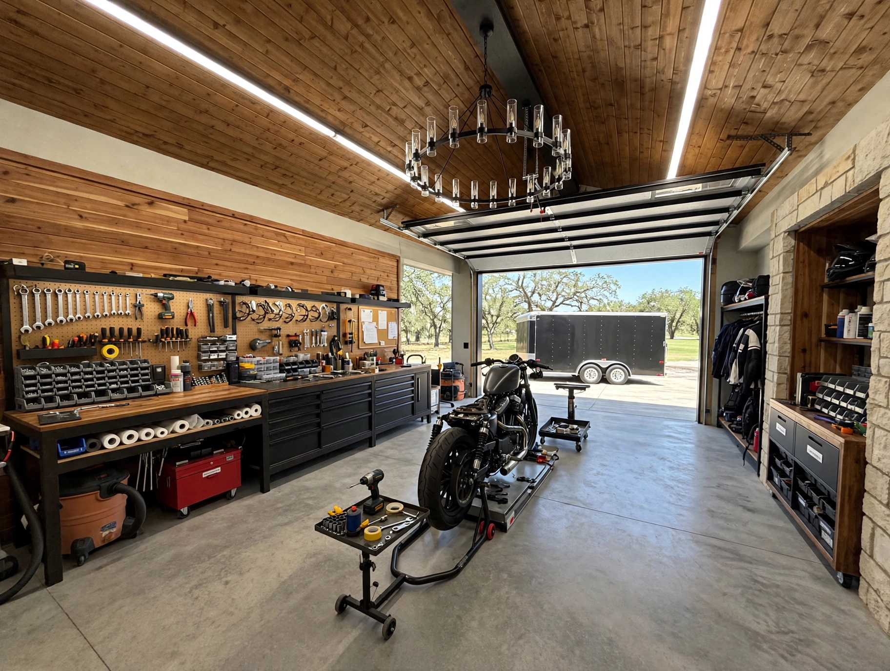 Finished workshop interior inside a custom TWT garage structure